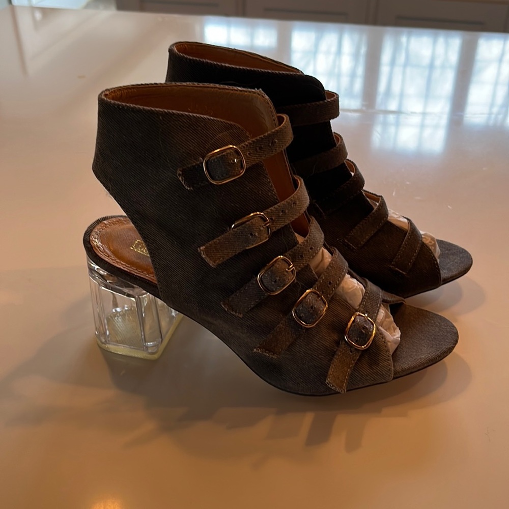 Love Athena Boots/Sandals with lucite heel 6.5
